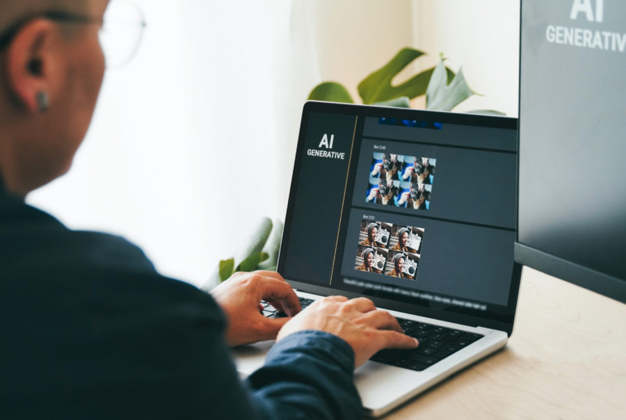 Person using AI software on a laptop