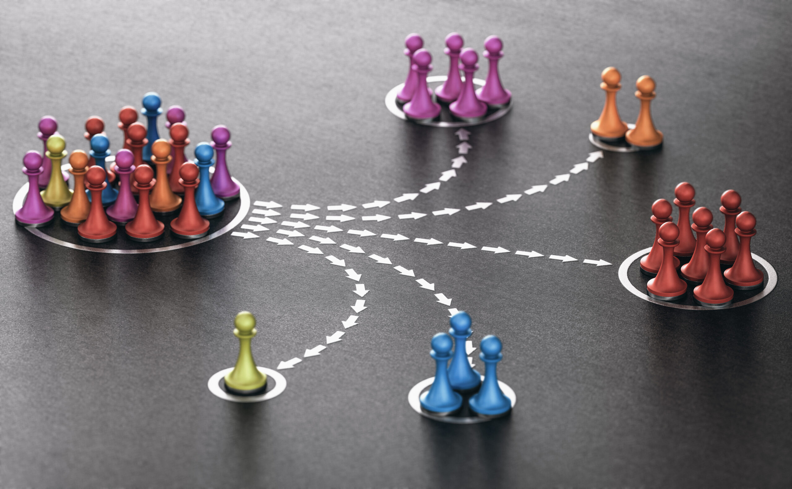 Game pieces grouped into segments, illustrating market and customer segmentation